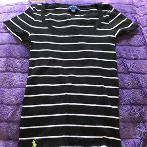 black and white striped polo